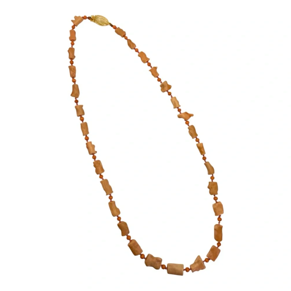 Vintage Salmon Branch Coral Hand Knotted Necklace - Picture 2 of 9